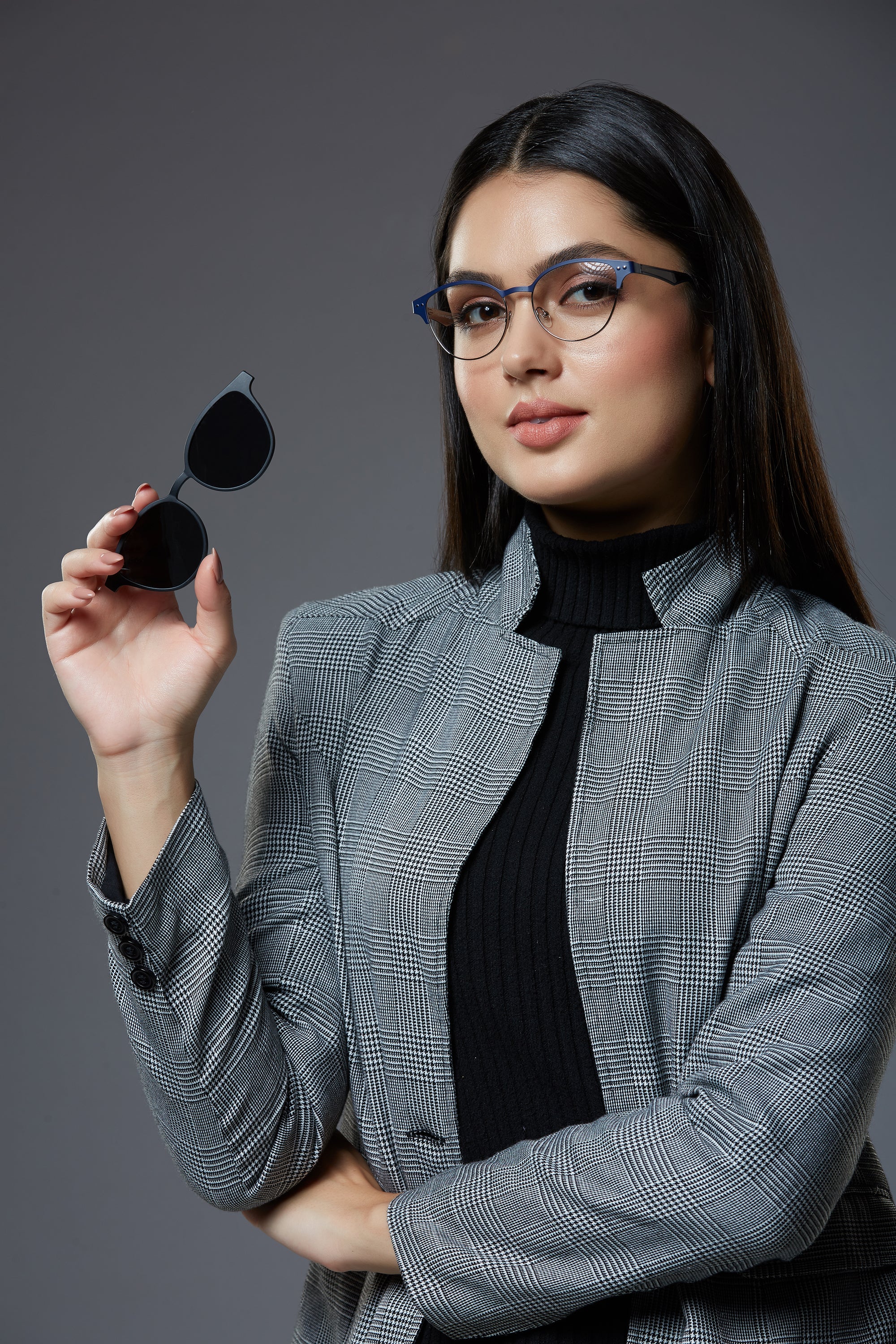 MeoLooks - Metal Black Cat Eye Clip-on Glasses