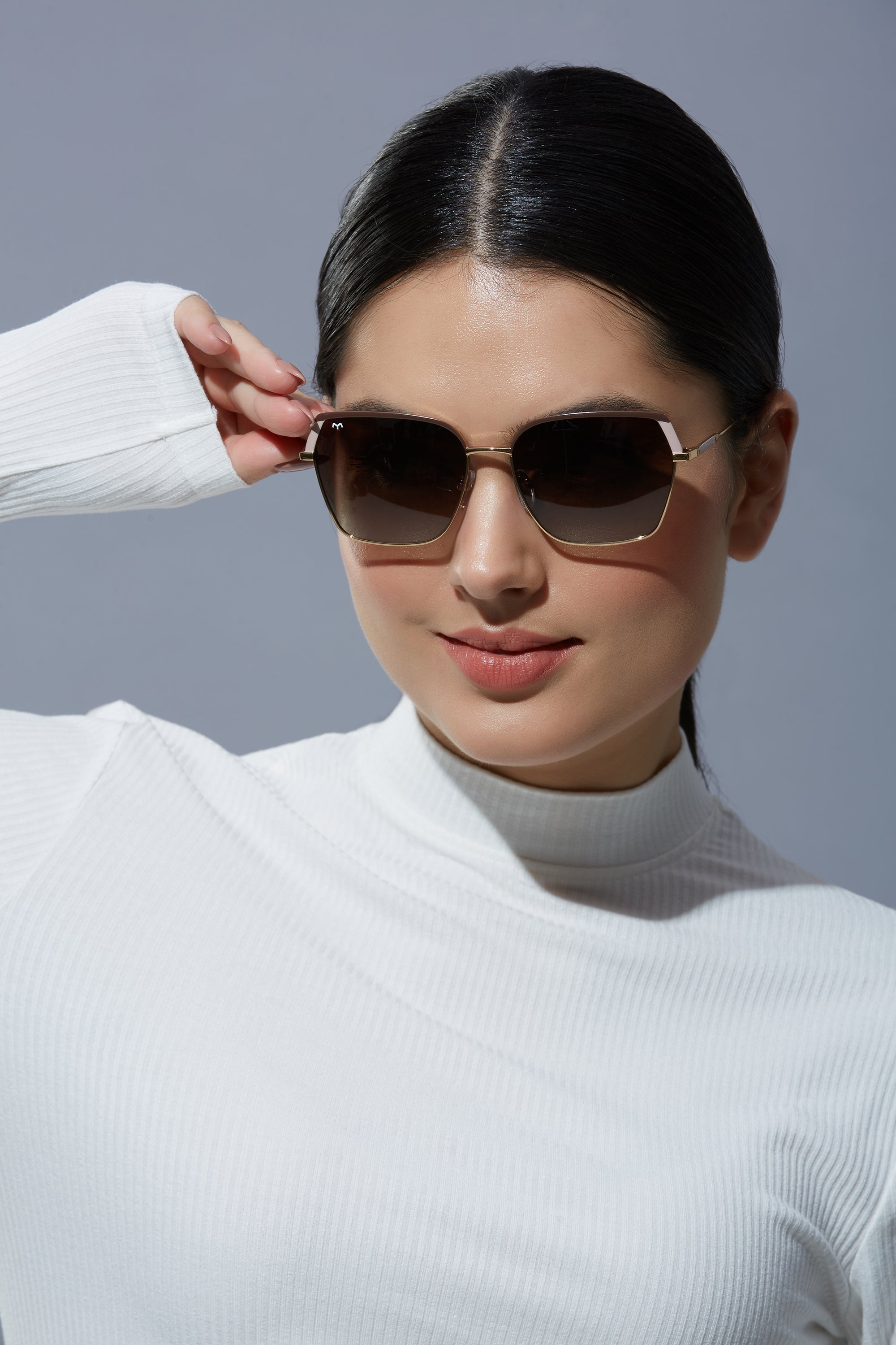 HexaBlink - Blue Metal Hexagon Polarized Sunglasses for Women
