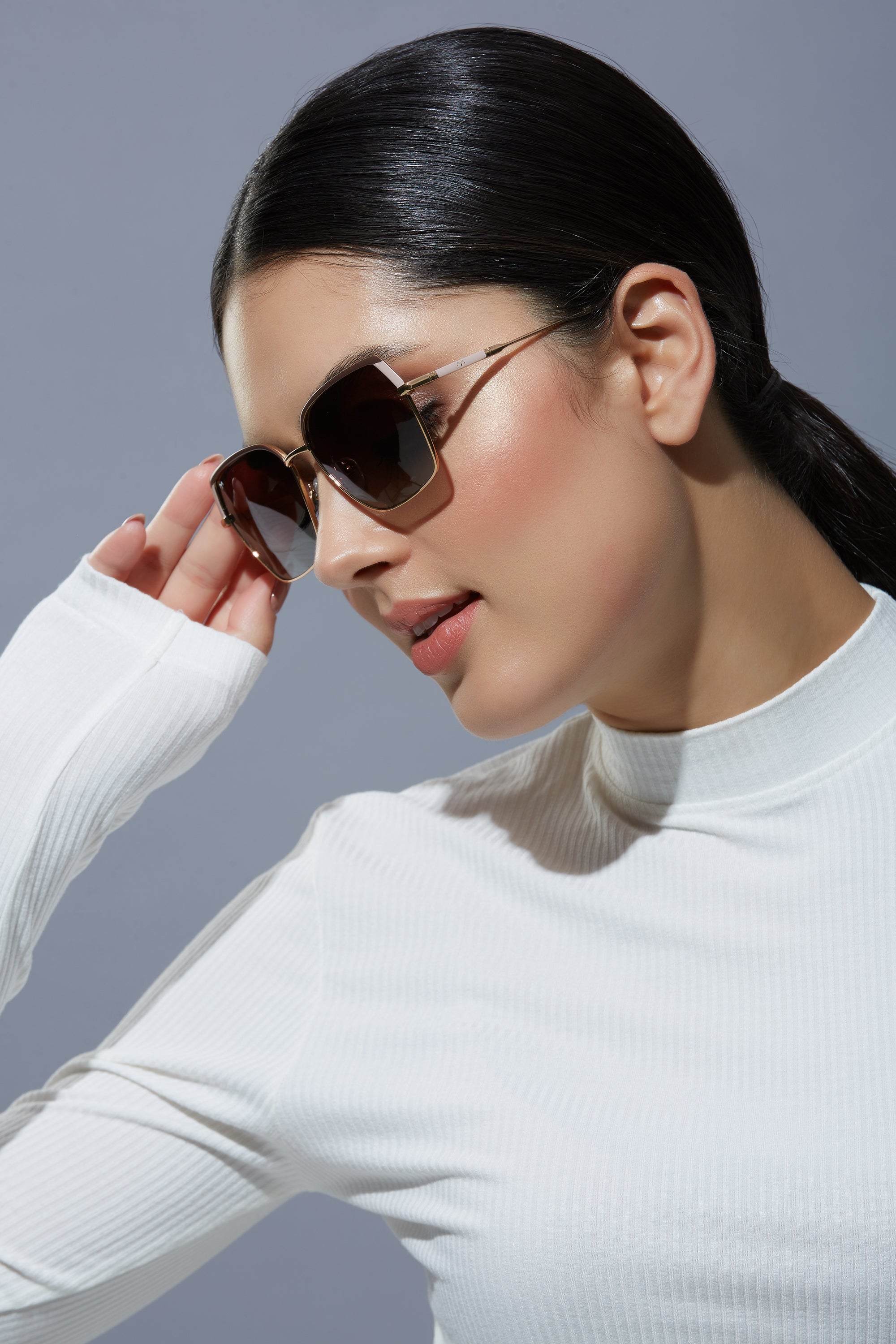 HexaBlink - Blue Metal Hexagon Polarized Sunglasses for Women