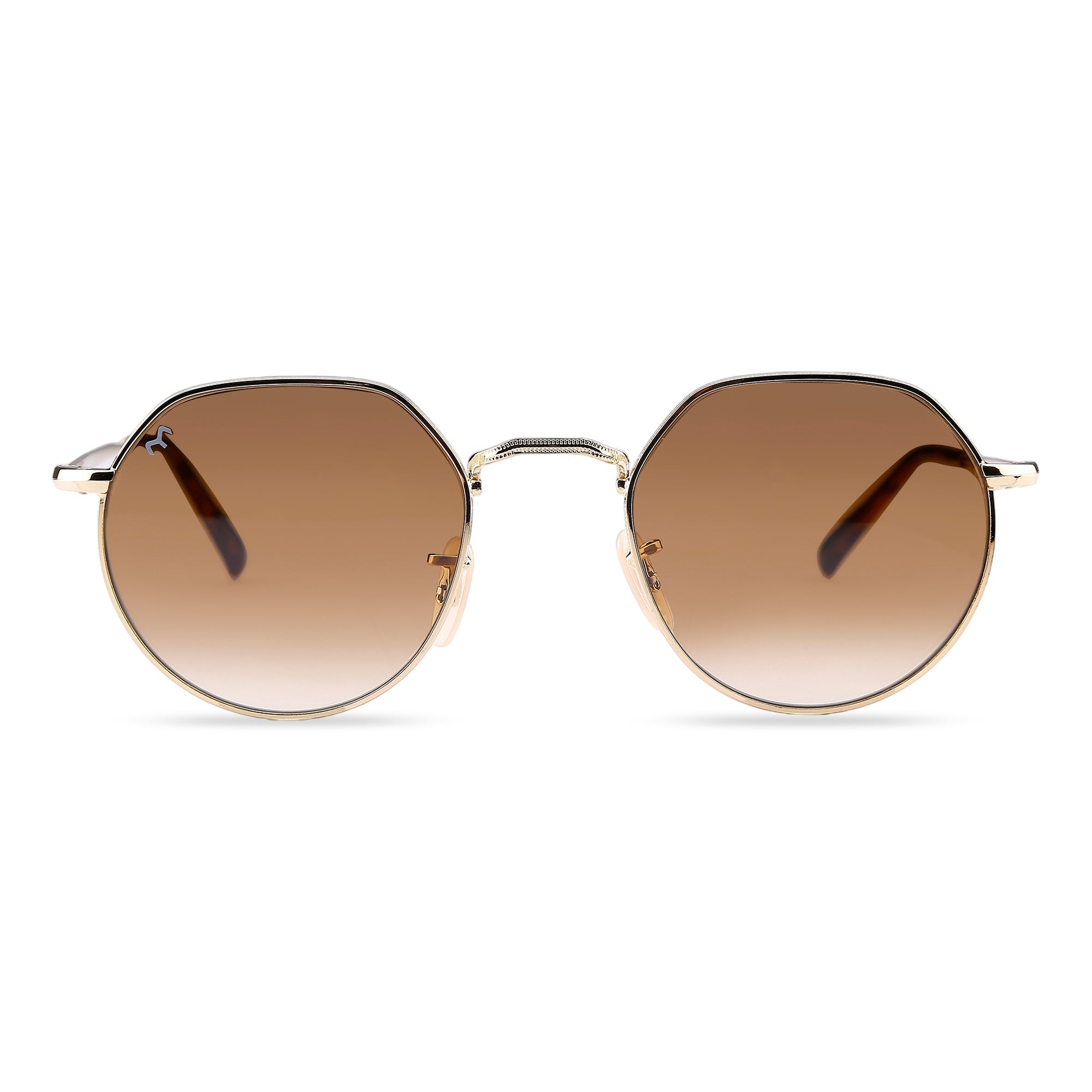 HexStar - Brown Metal Unisex Hexagon Sunglasses