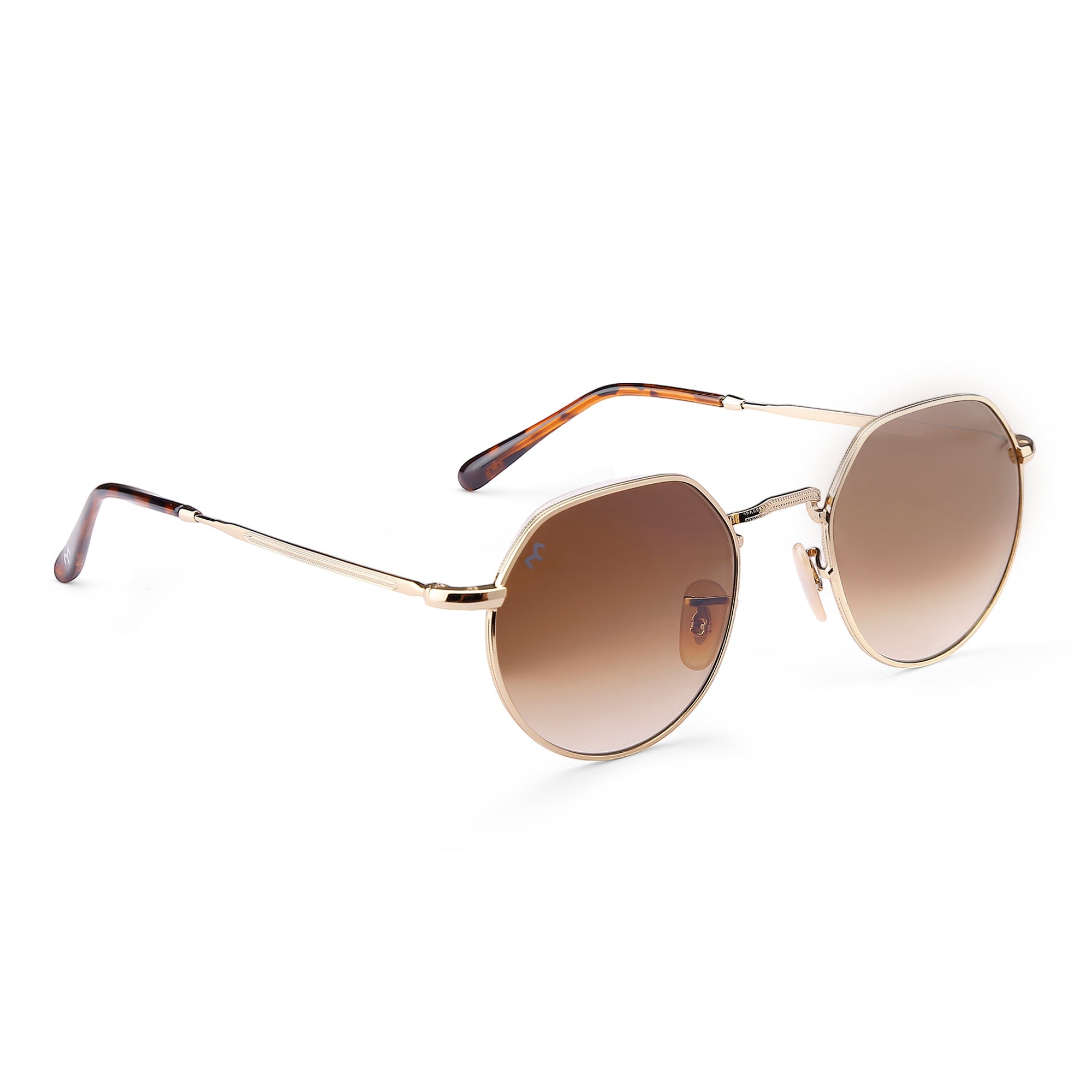 HexStar - Brown Metal Unisex Hexagon Sunglasses