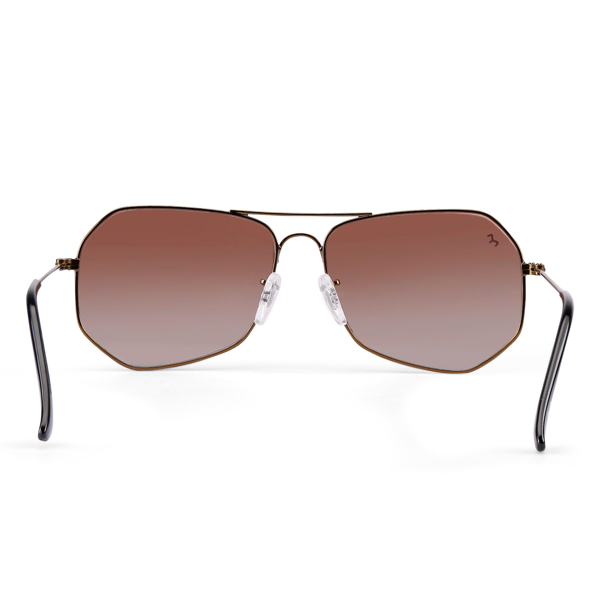 HexChic - Unisex Metal Brown Hexagon Sunglasses