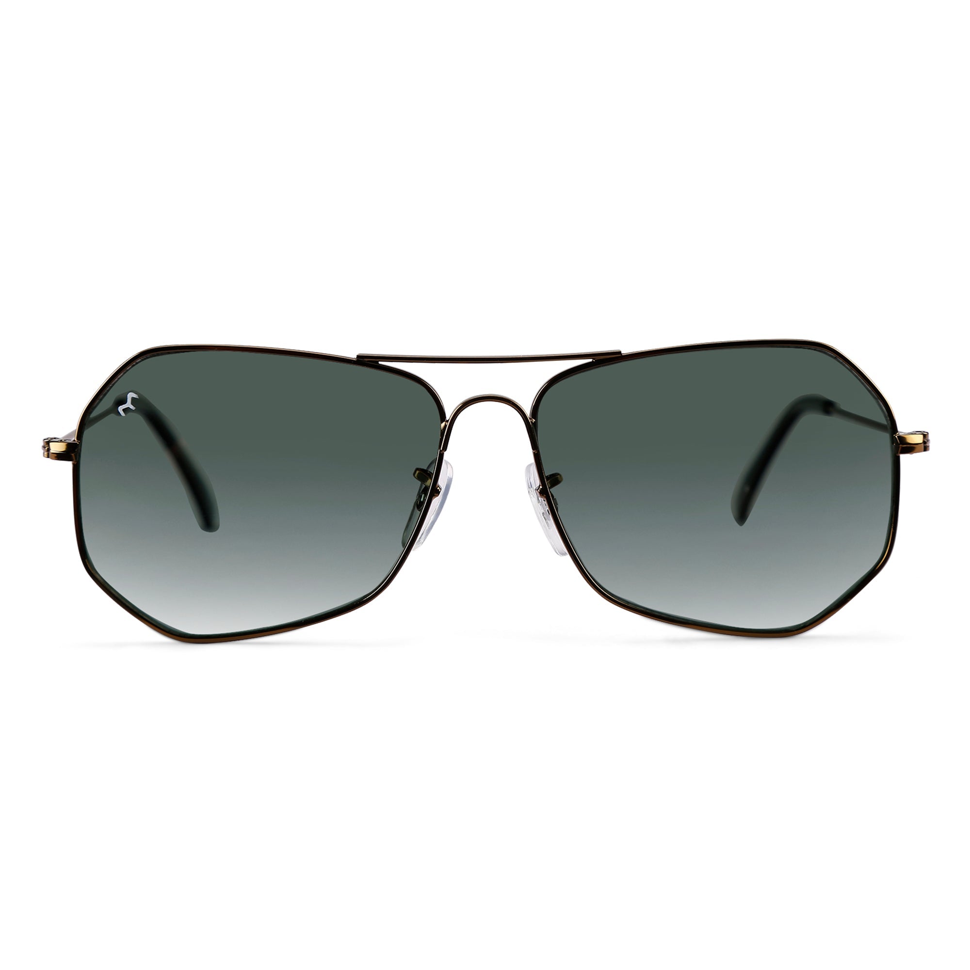 SixTrend - Unisex Metal Deep Green Hexagon Sunglasses