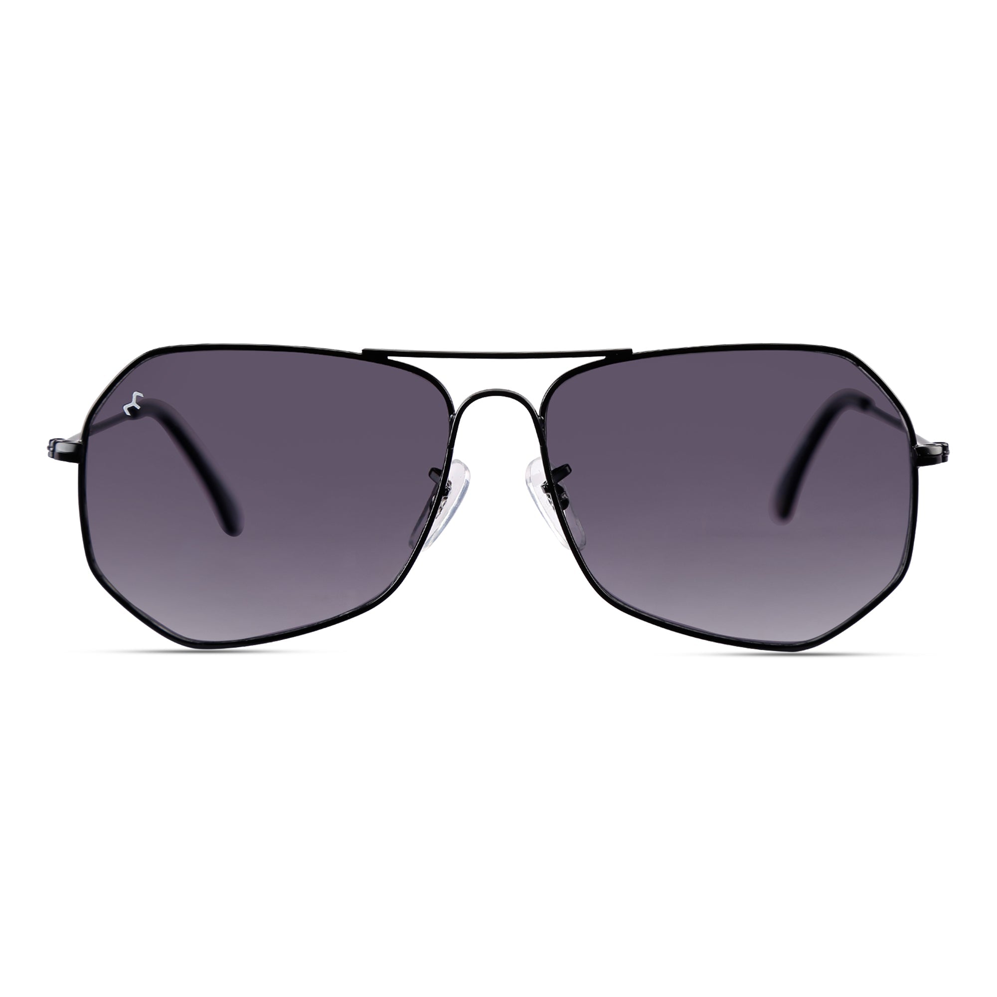 SixTrend - Unisex Metal Black Hexagon Sunglasses