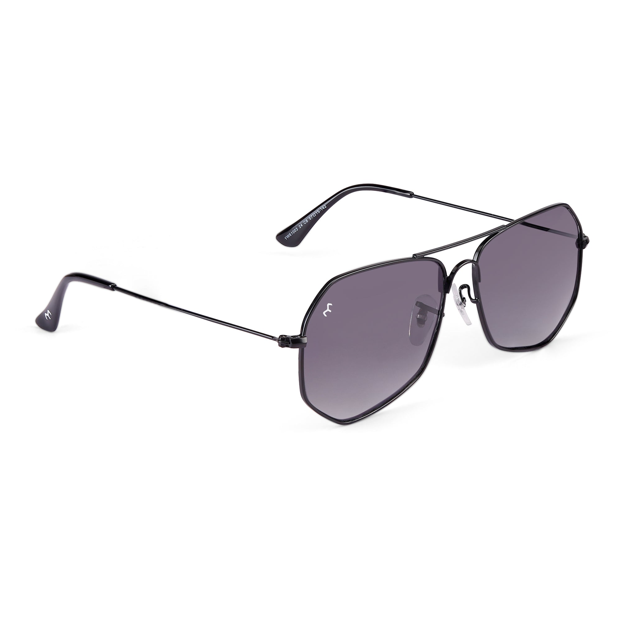 SixTrend - Unisex Metal Black Hexagon Sunglasses
