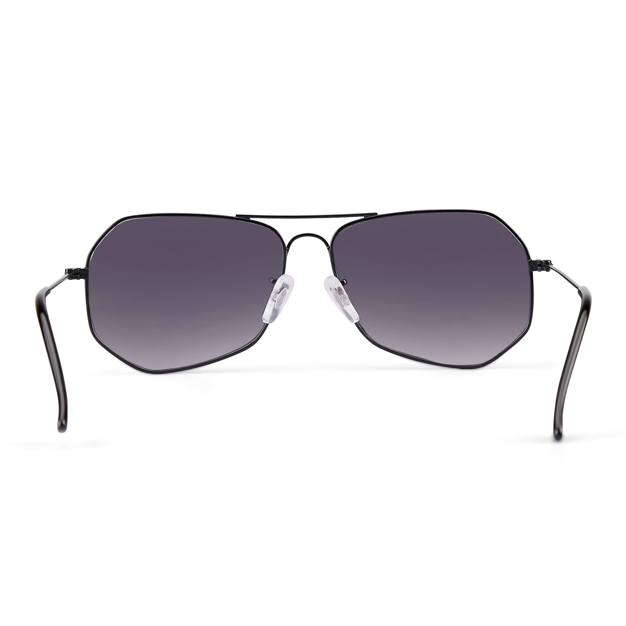 SixTrend - Unisex Metal Black Hexagon Sunglasses