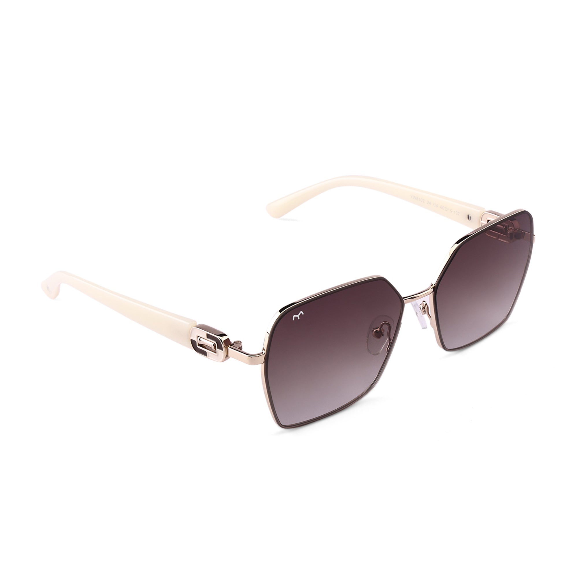 SixSphere - Brown Metal Hexagon Sunglasses for Women