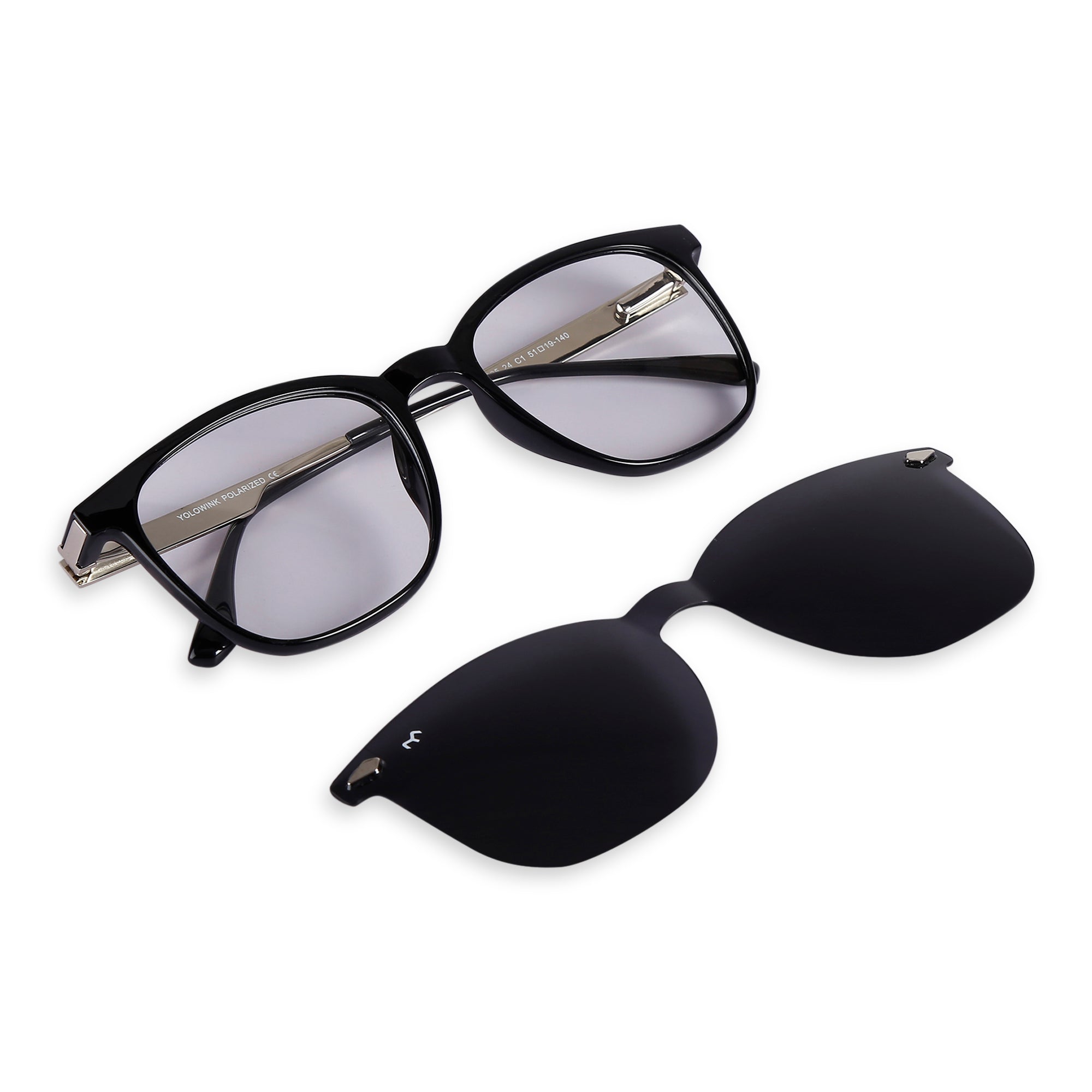 Squovaluxe - TR Metal Black Curve Square Men's Clip-on Glasses