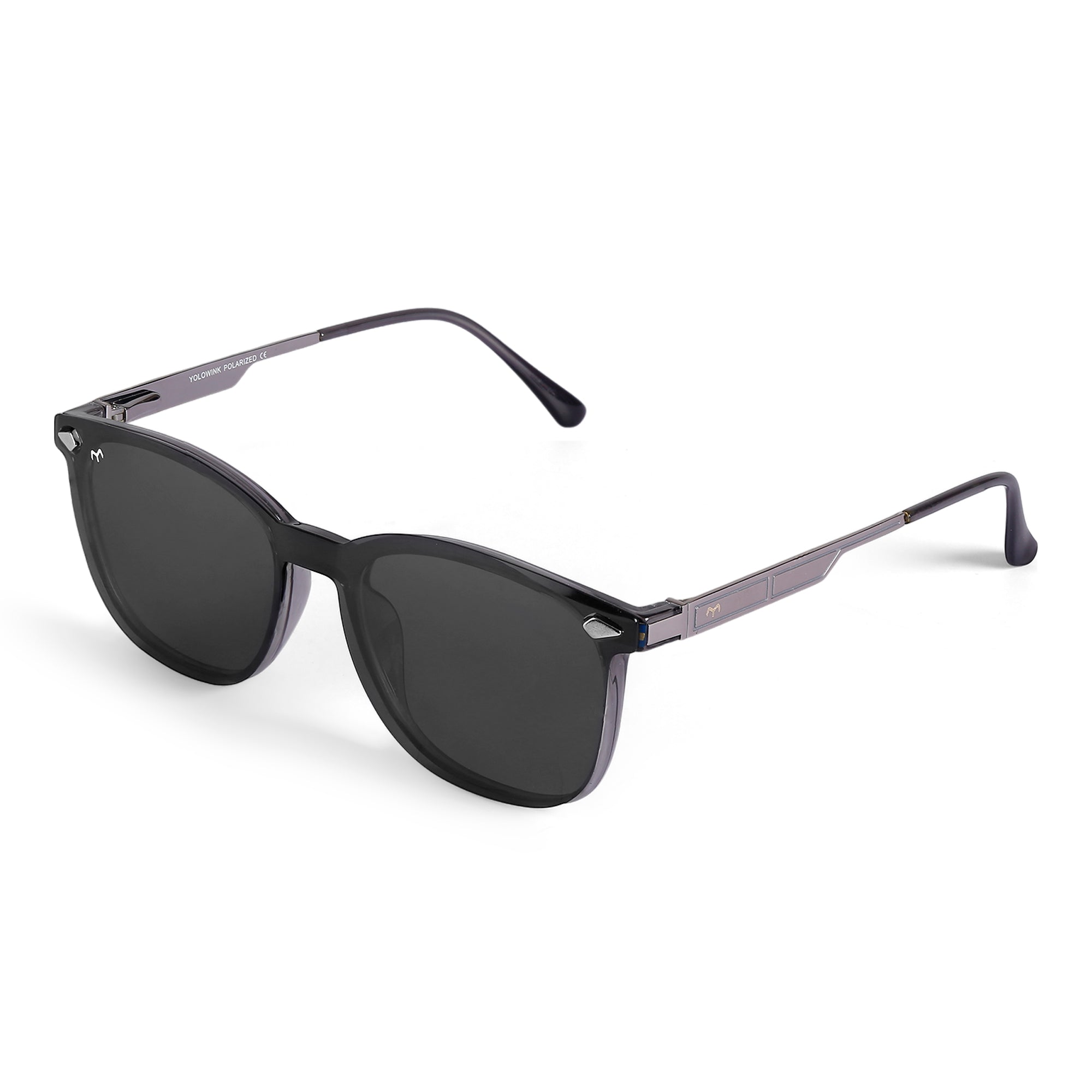Squovaluxe - TR Metal Black Curve Square Men's Clip-on Glasses