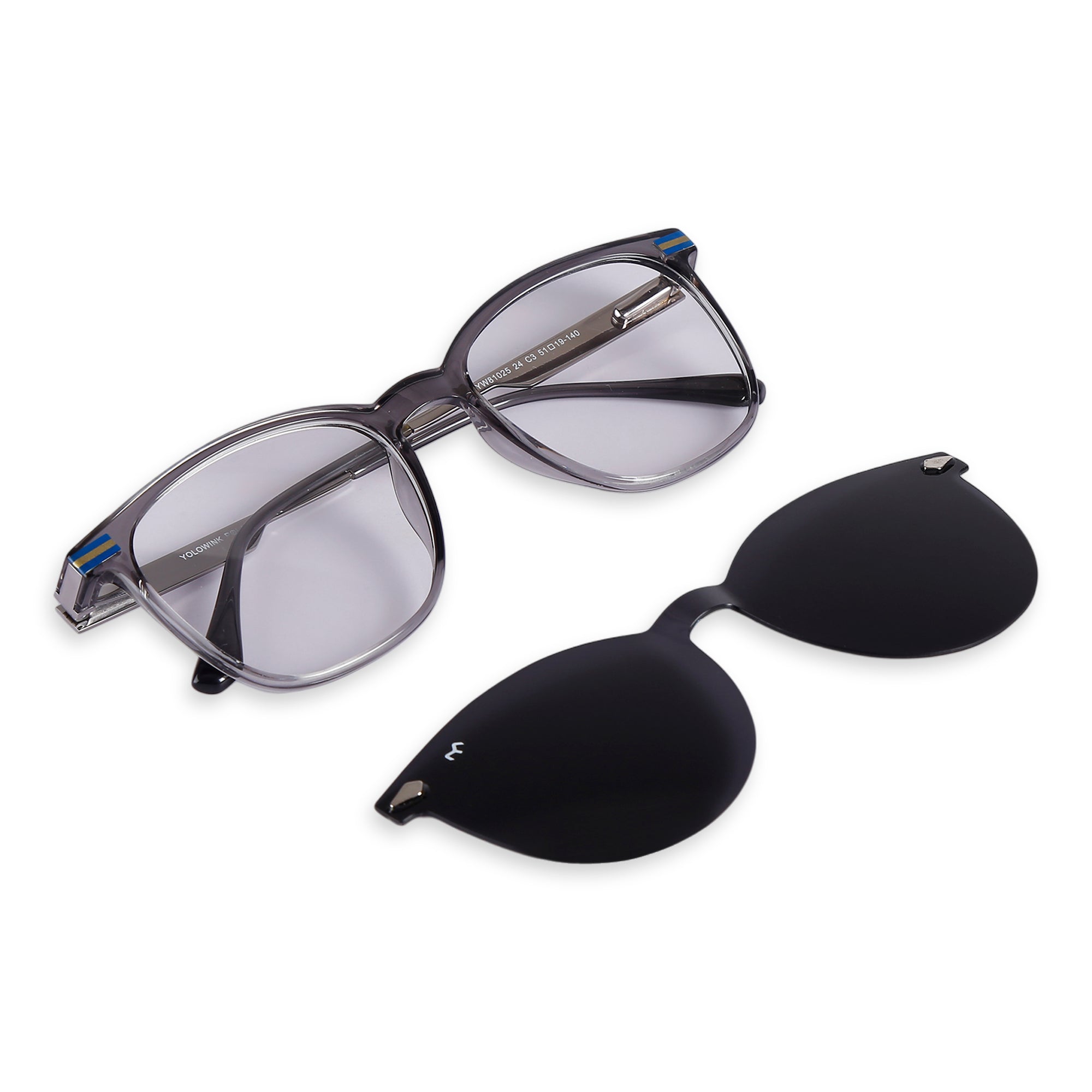 Squovaluxe - TR Metal Black Curve Square Men's Clip-on Glasses