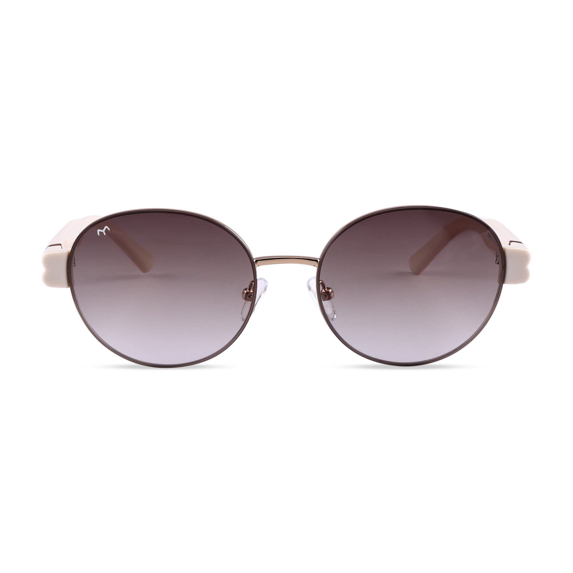 Ellipse - Brown Metal Oval Sunglasses For Women
