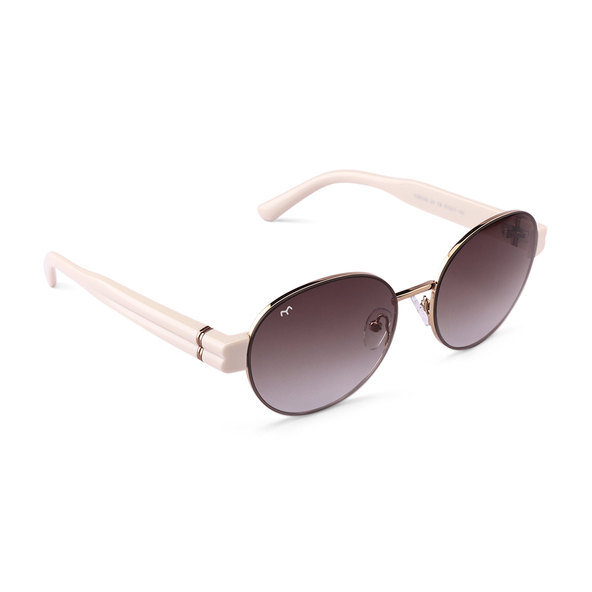 Ellipse - Brown Metal Oval Sunglasses For Women