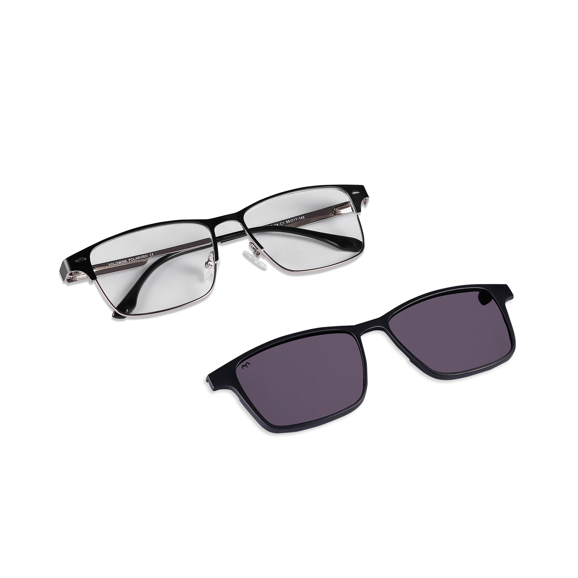Keystone - Metal Black Square Clip-on Glasses for Men