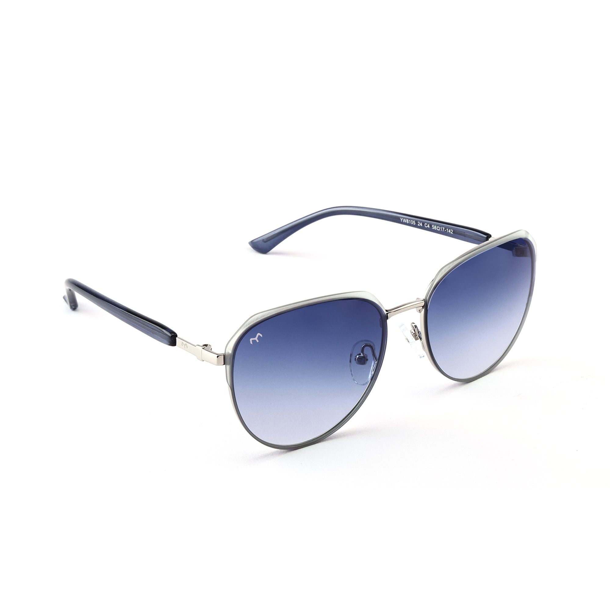 SixSense - Blue Metal Hexagon Sunglasses for Women