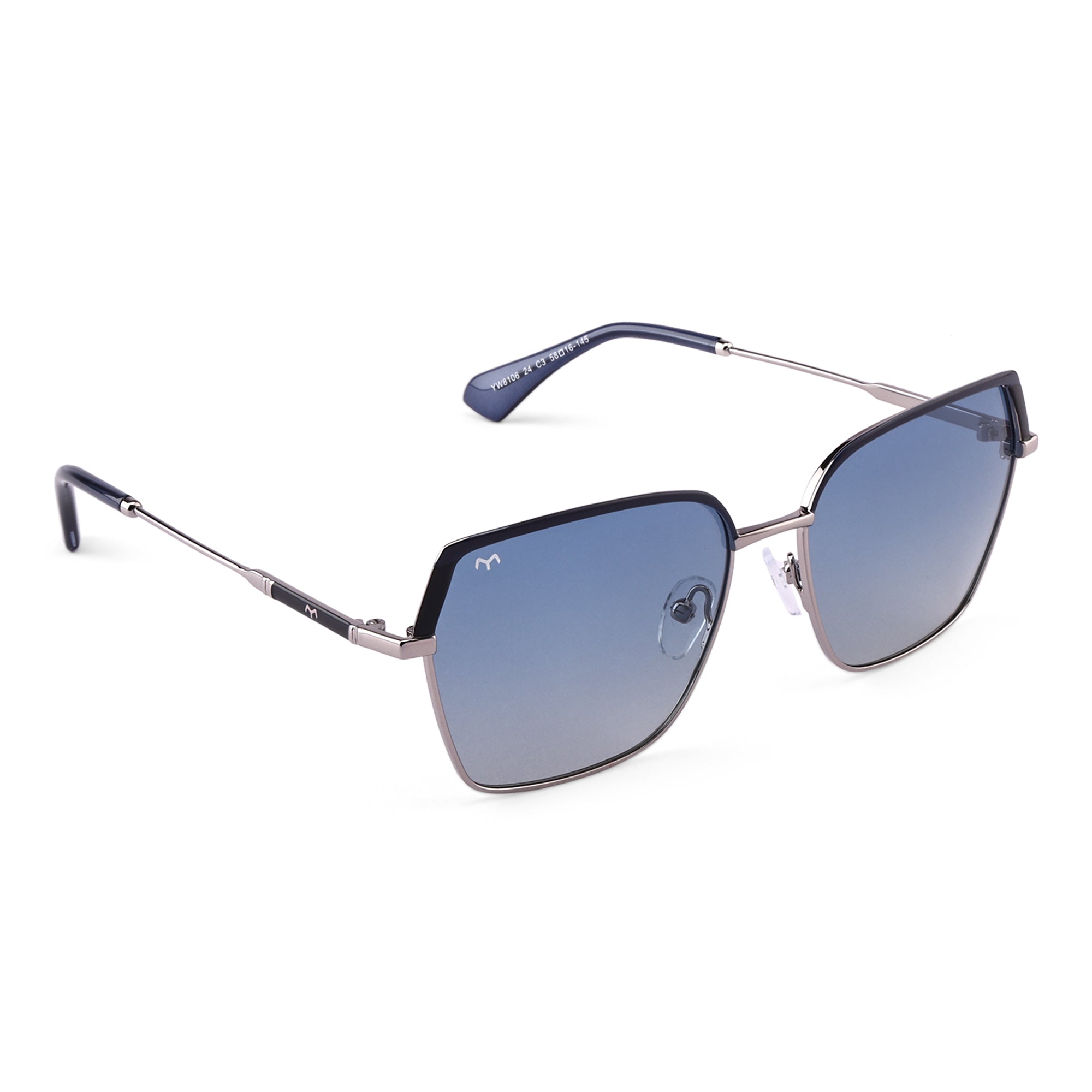 HexaBlink - Blue Metal Hexagon Polarized Sunglasses for Women