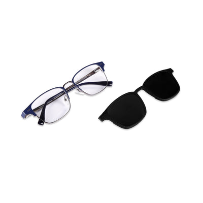 Grid - Metal Blue Square Clip-on Glasses for Men