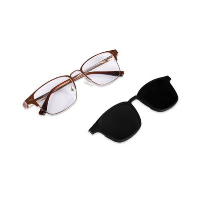 Grid - Metal Brown Square Clip-on Glasses for Men