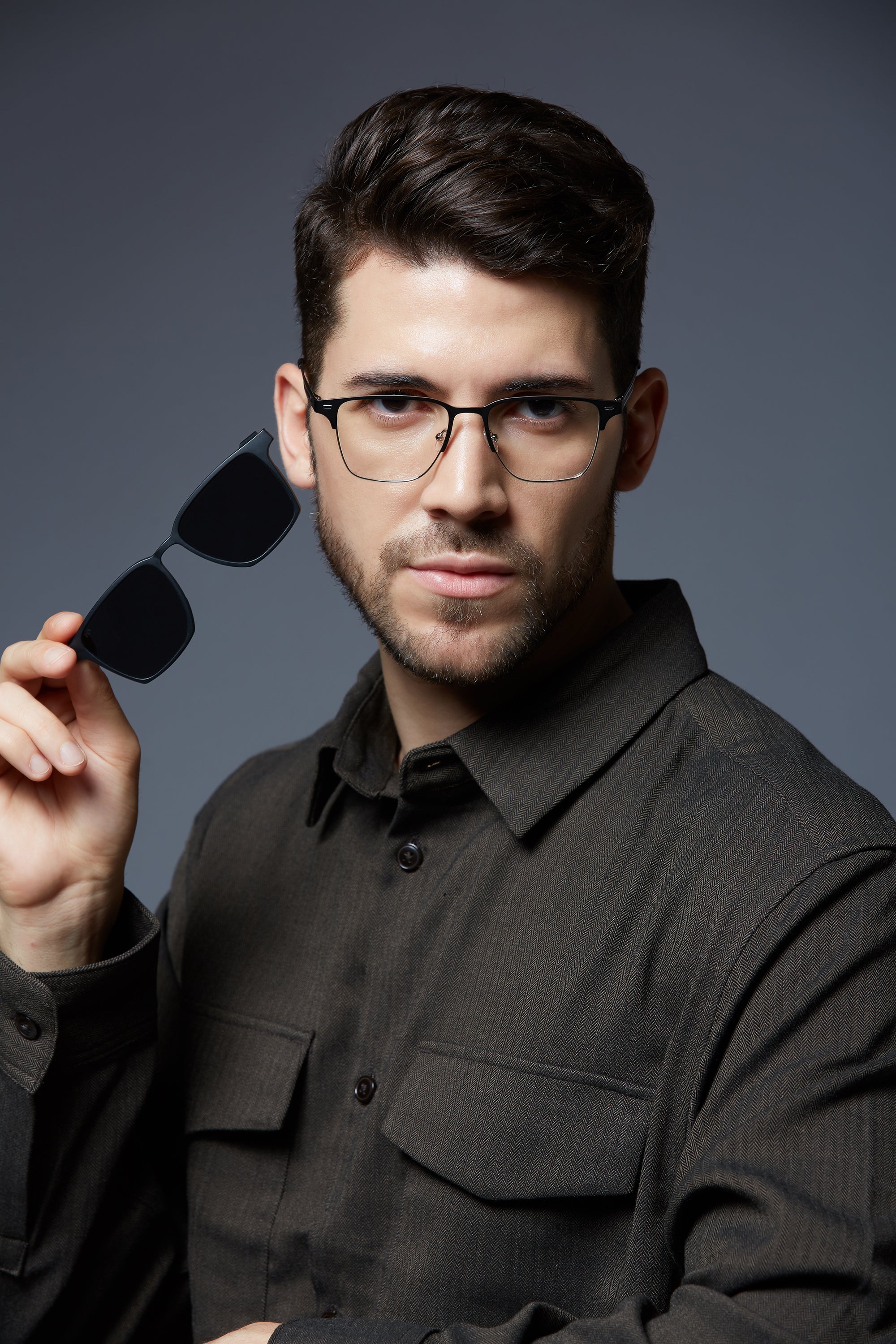 Keystone - Metal Black Square Clip-on Glasses for Men