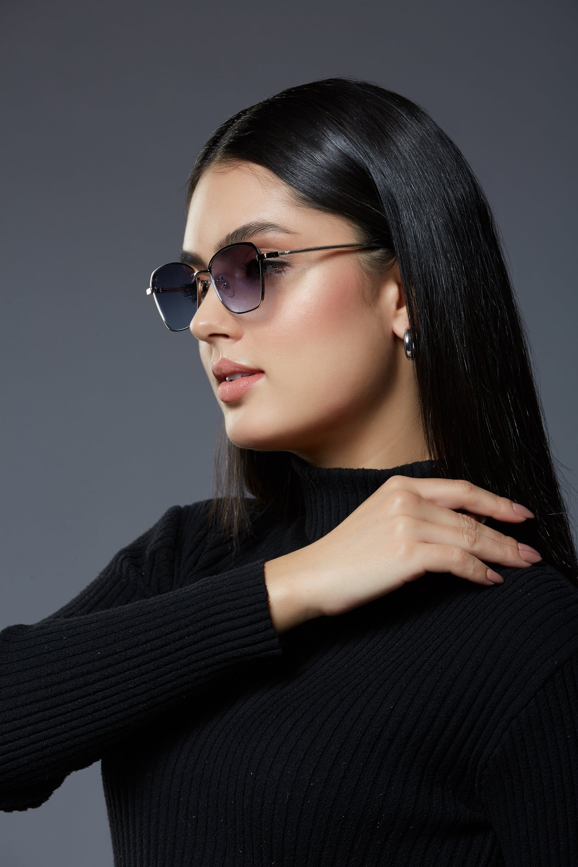 RectaCut - Metal Brown Rectangle Sunglasses for Women