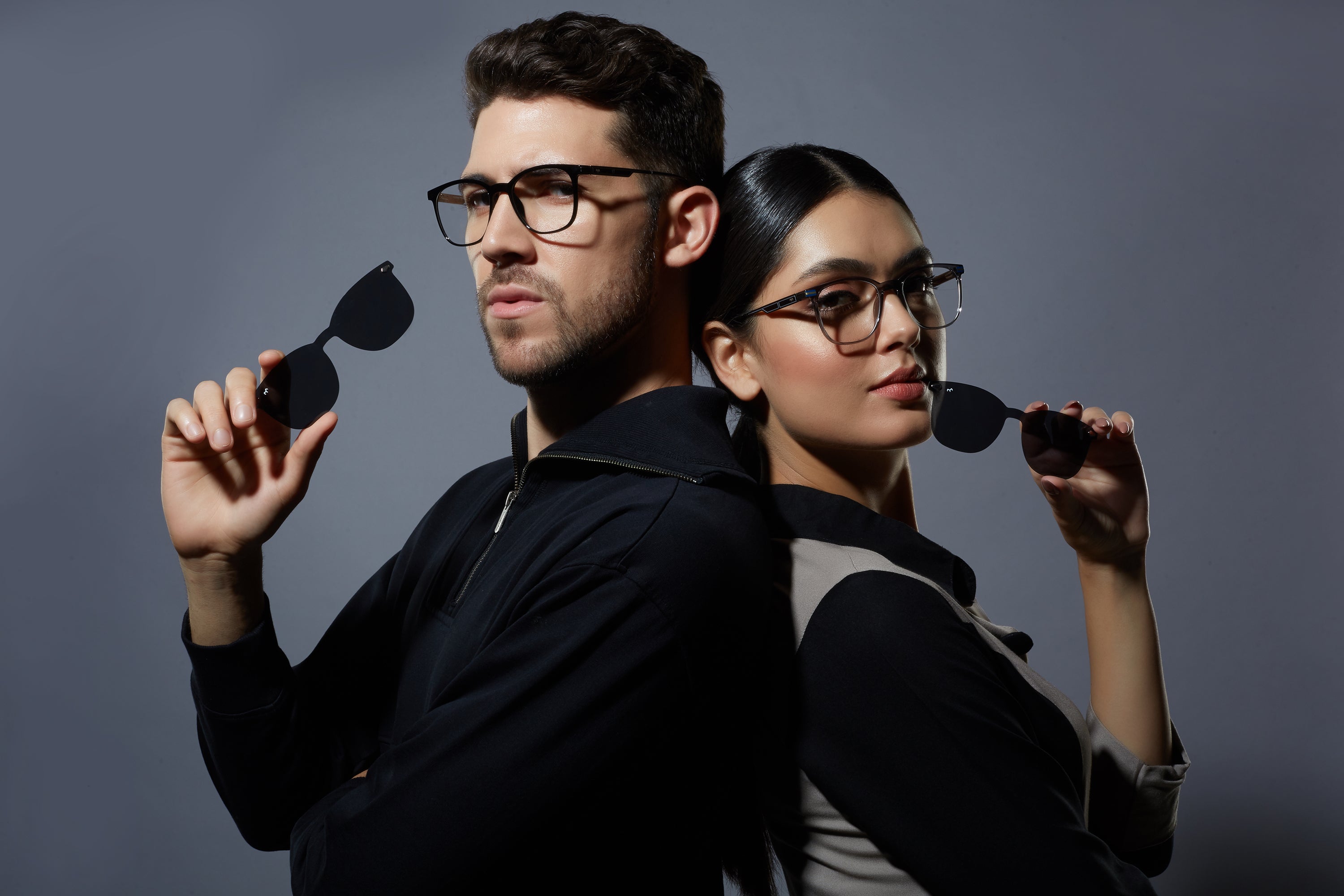 Squovaluxe - TR Metal Black Curve Square Men's Clip-on Glasses