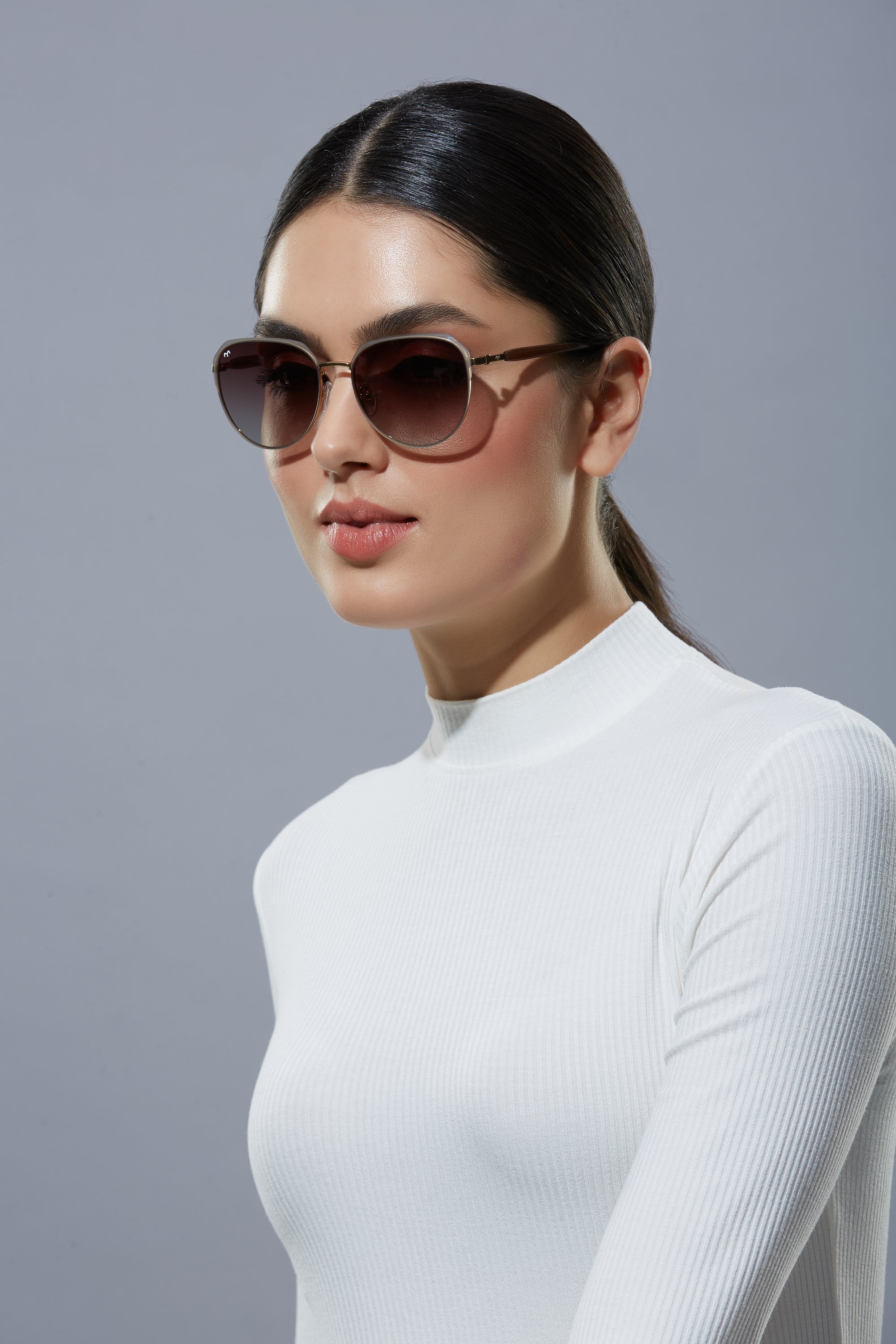 SixSense - Brown Metal Hexagon Sunglasses for Women