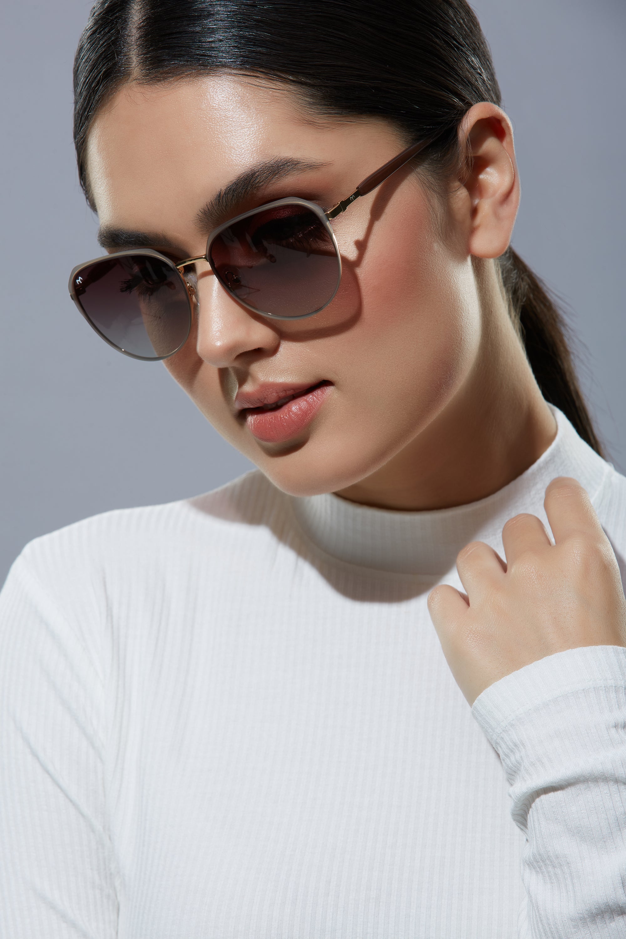 SixSense - Grey Metal Hexagon Sunglasses for Women
