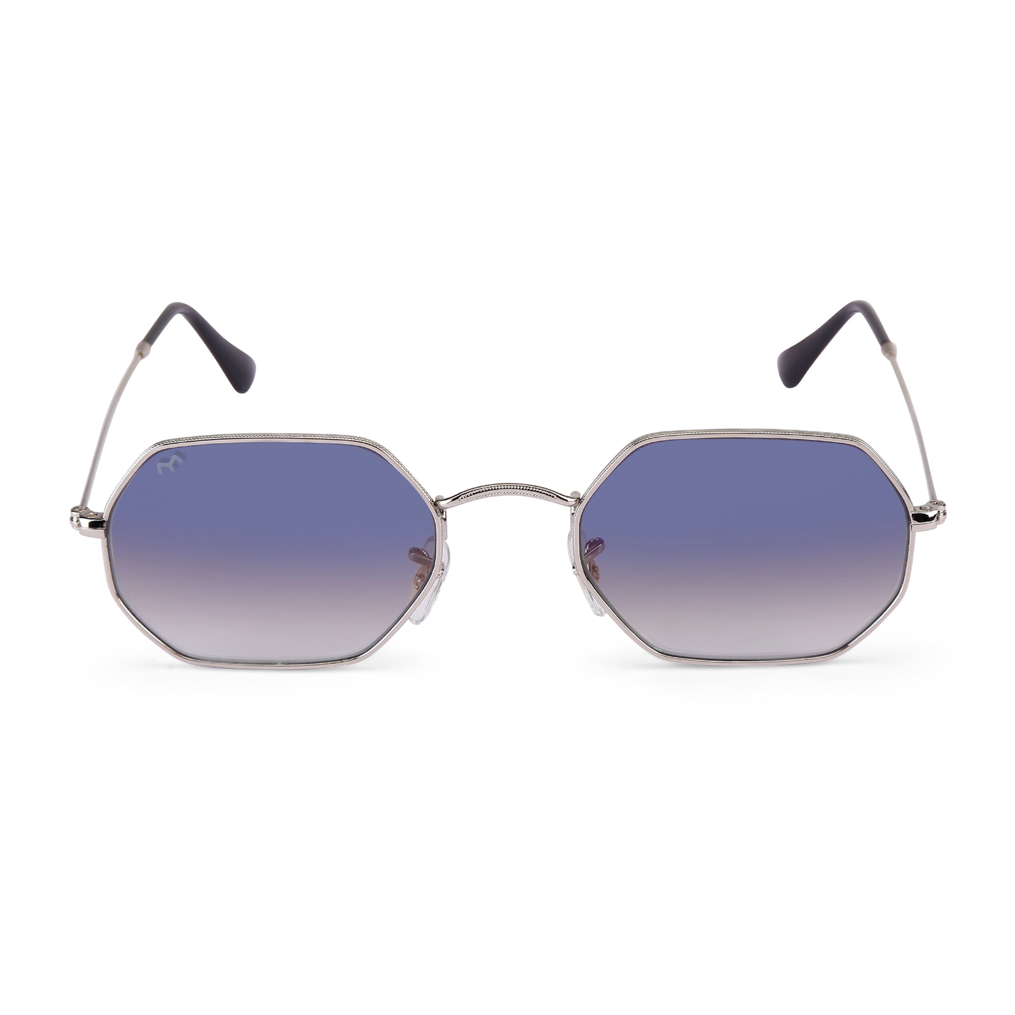 EdgeSix - Blue Metal Unisex Hexagon Sunglasses