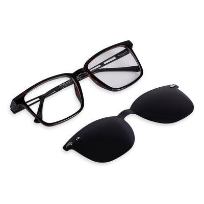 Zenith - TR Metal Black Square Clip-on Glasses for Men