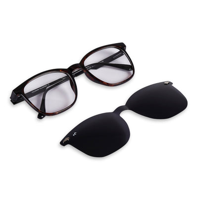 Squovaluxe - TR Metal Black Curve Square Men's Clip-on Glasses