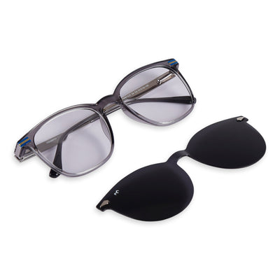 Squovaluxe - TR Metal Black Curve Square Men's Clip-on Glasses