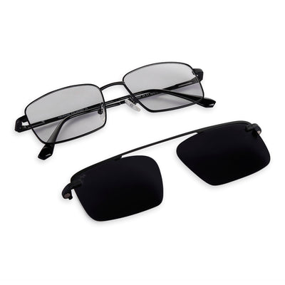 Prime - Metal Black Square Clip-on Glasses for Men