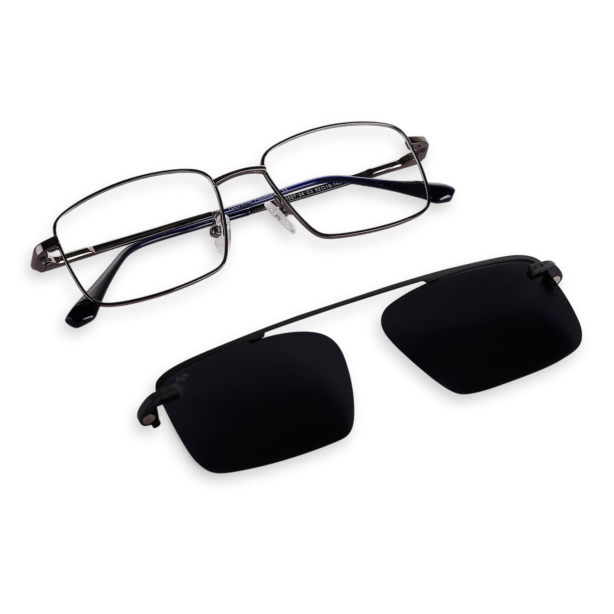 Prime - Metal Gun Square Clip-on Glasses for Men