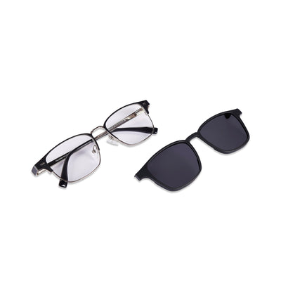 Grid - Metal Black Square Clip-on Glasses for Men