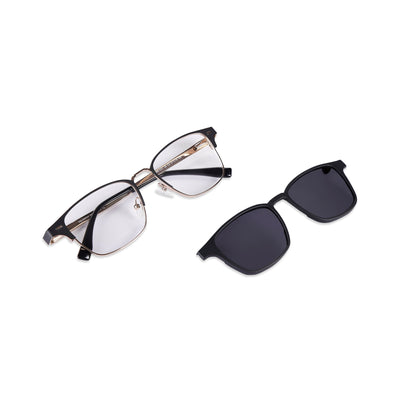 Grid - Metal Black Square Clip-on Glasses for Men