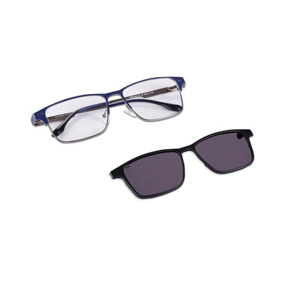 Keystone - Metal Deep Blue Square Clip-on Glasses for Men