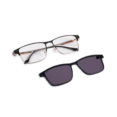Keystone - Metal Black Square Clip-on Glasses for Men