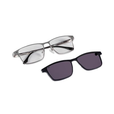 Keystone - Metal Grey Square Clip-on Glasses for Men